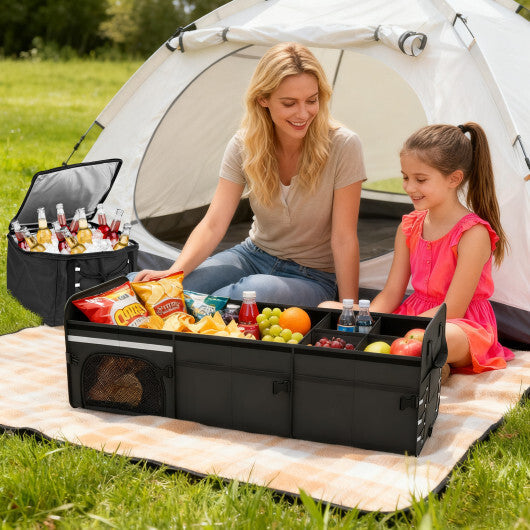 18 Gal Car Trunk Organizer with Lid 3-Compartment Portable Storage Box-Black W2B