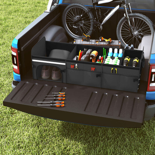 18 Gal Car Trunk Organizer with Lid 3-Compartment Portable Storage Box-Black W2B