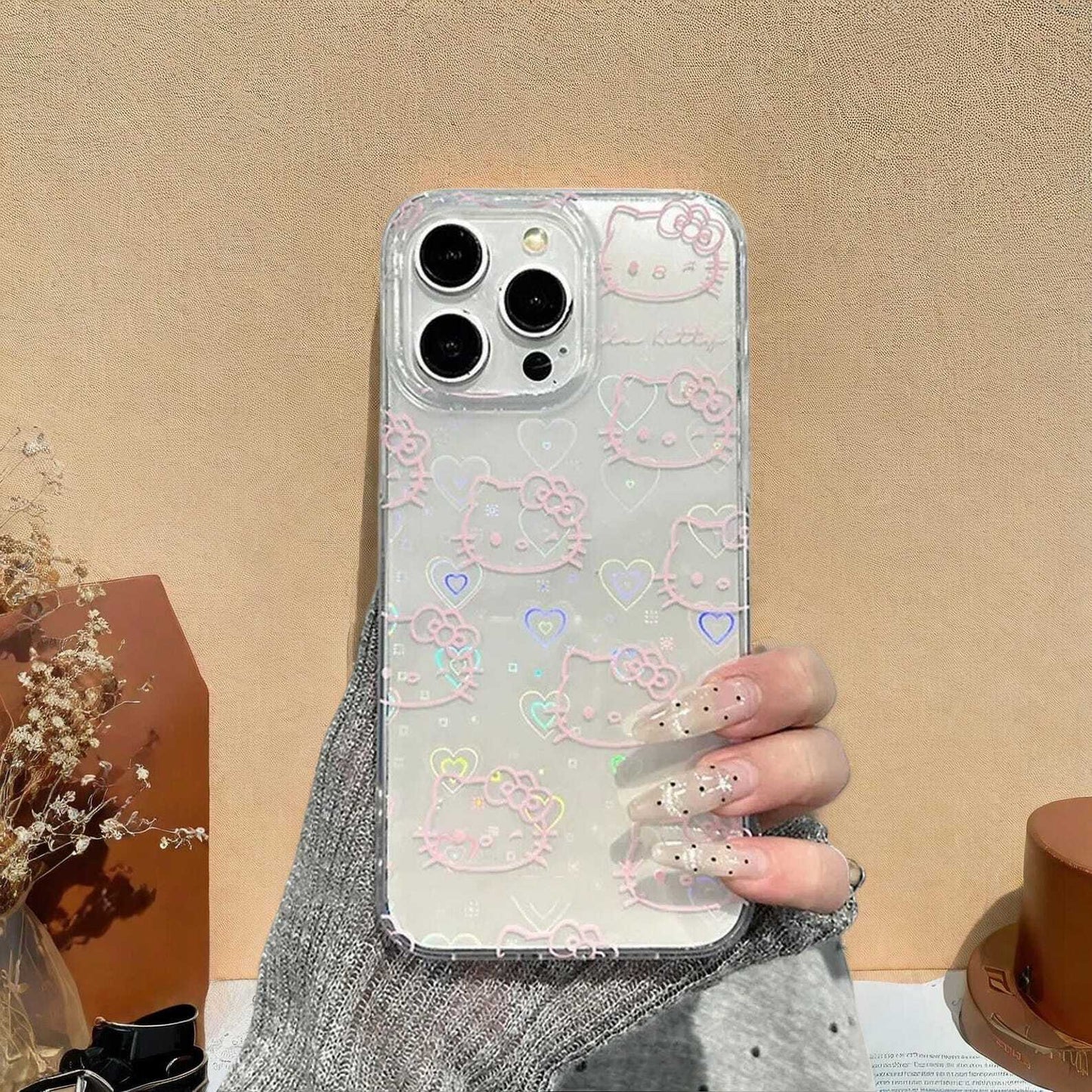 Cute Kitty Bow Kawaii Holder Case for Samsung S25 S24  S23 S22 S21 Cute Bow Laser Protective Cover with Handy Grip Holder W2B