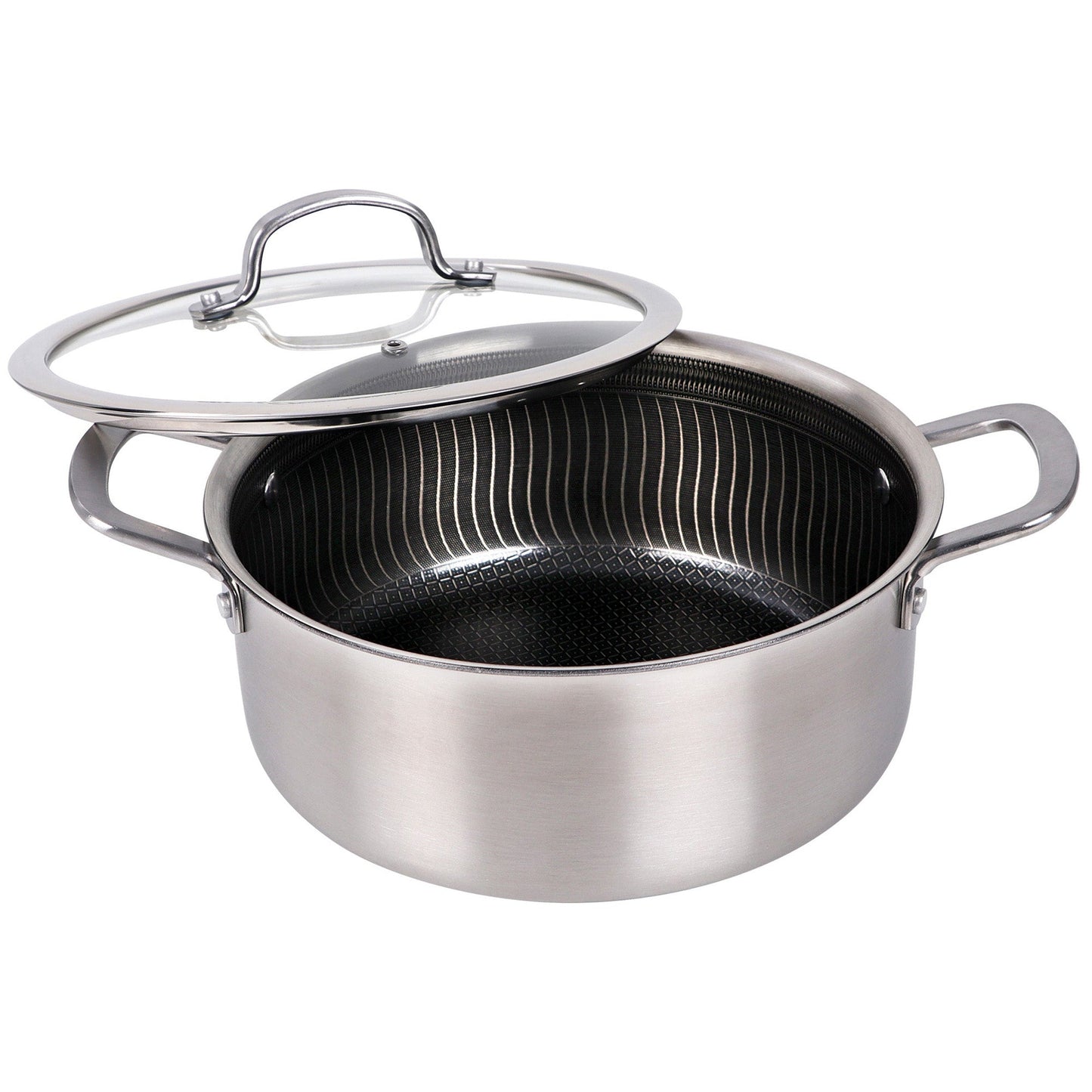 Brentwood 5 Quart 3-Ply Hybrid Non-Stick Stainless Steel Dutch Oven with Tempered Glass Lid W2B