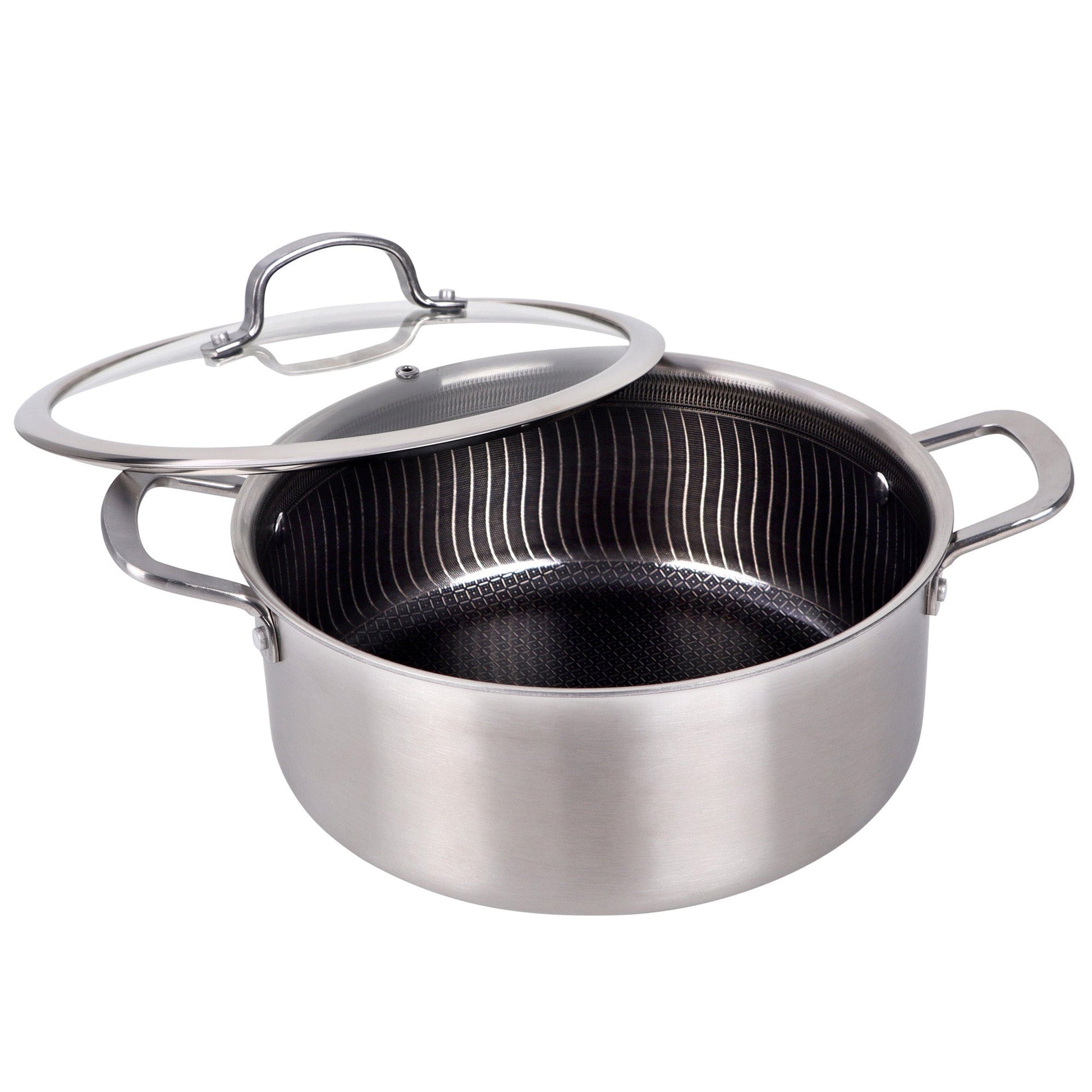 Brentwood 6 Quart 3-Ply Hybrid Non-Stick Stainless Steel Dutch Oven with Tempered Glass Lid W2B
