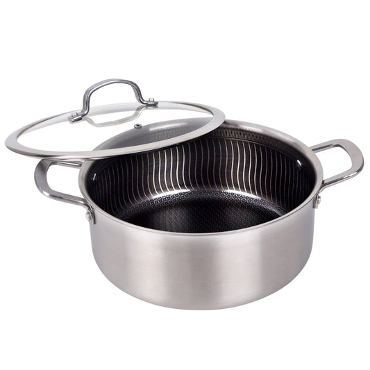 Brentwood 6 Quart 3-Ply Hybrid Non-Stick Stainless Steel Dutch Oven with Tempered Glass Lid W2B