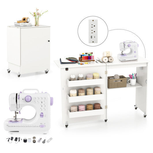 Sewing Machine and Table Set with Charging Station Folding Craft Desk and Beginner Sewing Machine W2B
