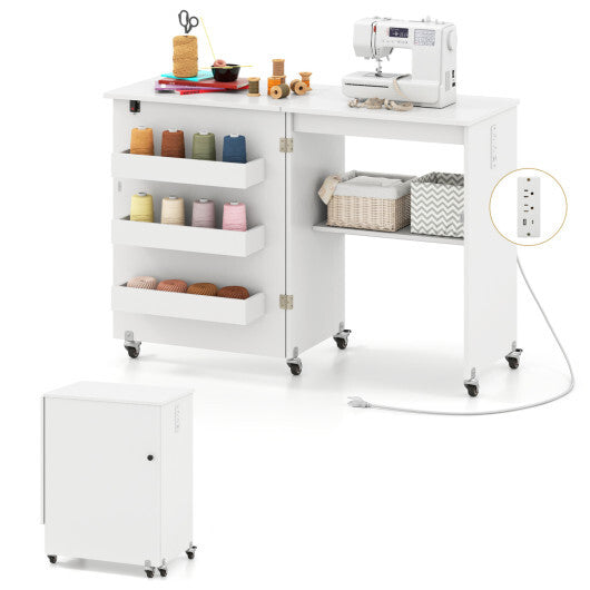 Sewing Machine and Table Set with Charging Station Folding Craft Desk and Beginner Sewing Machine W2B