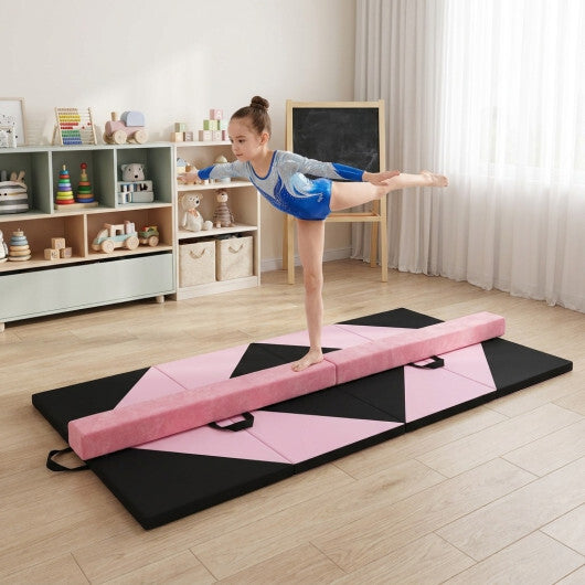 Folding Gymnastics Mat and Portable Floor Balance Beam Set W2B
