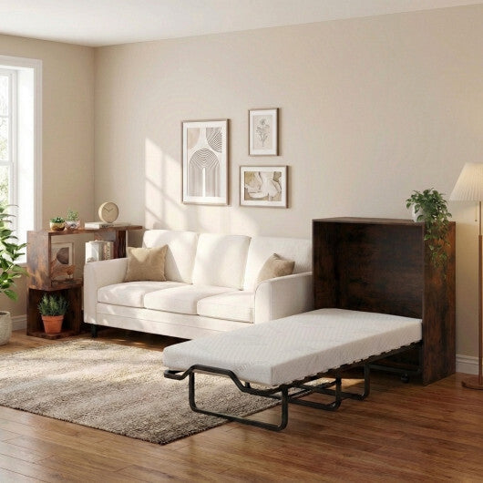 3-Piece Space-Saving Living Room with Teddy Sofa  Display Bookshelf & Foldable Murphy Bed W2B