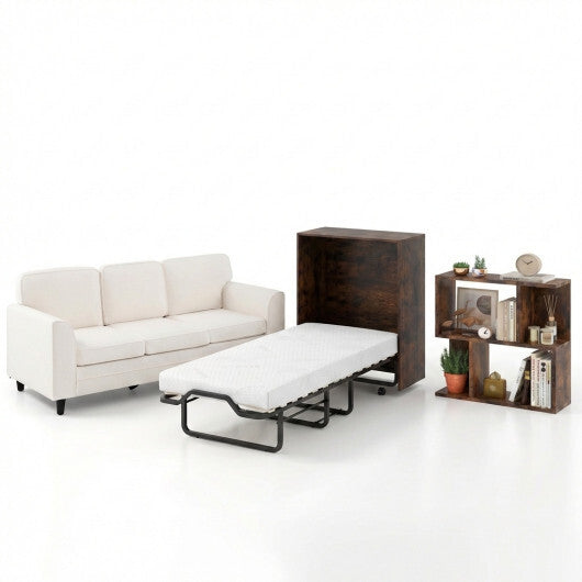 3-Piece Space-Saving Living Room with Teddy Sofa  Display Bookshelf & Foldable Murphy Bed W2B