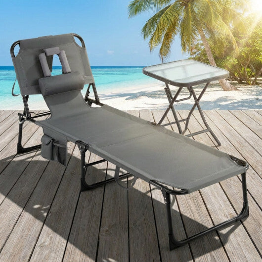 2-Piece Outdoor Tanning Chair and Patio Side Table Set with Folding Lounge Chair and Square Bistro Table W2B