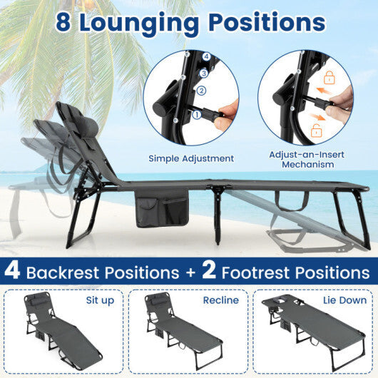 2-Piece Outdoor Tanning Chair and Patio Side Table Set with Folding Lounge Chair and Square Bistro Table W2B