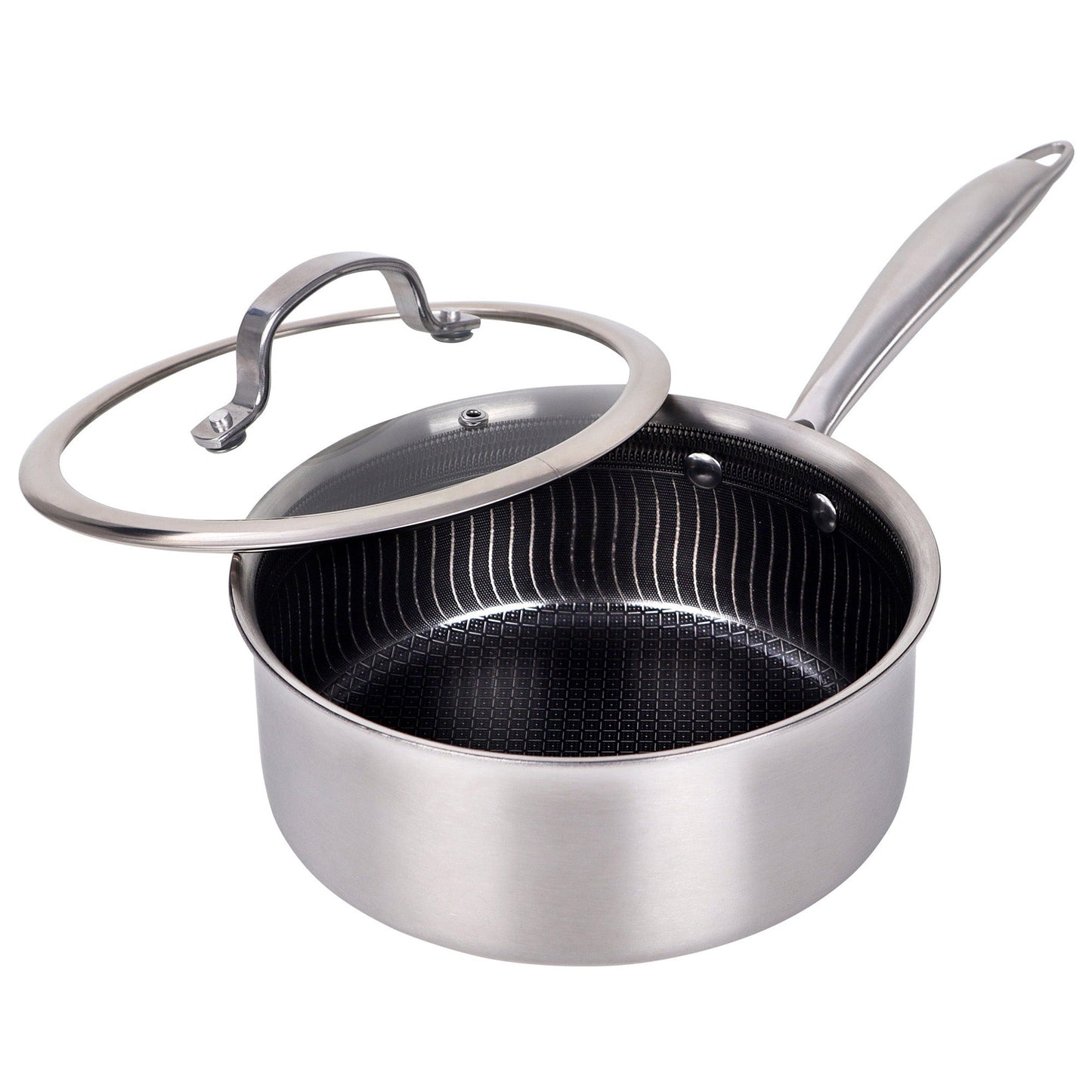 Brentwood 3 Quart 3-Ply Hybrid Non-Stick Stainless Steel Saucepan with Tempered Glass Lid W2B