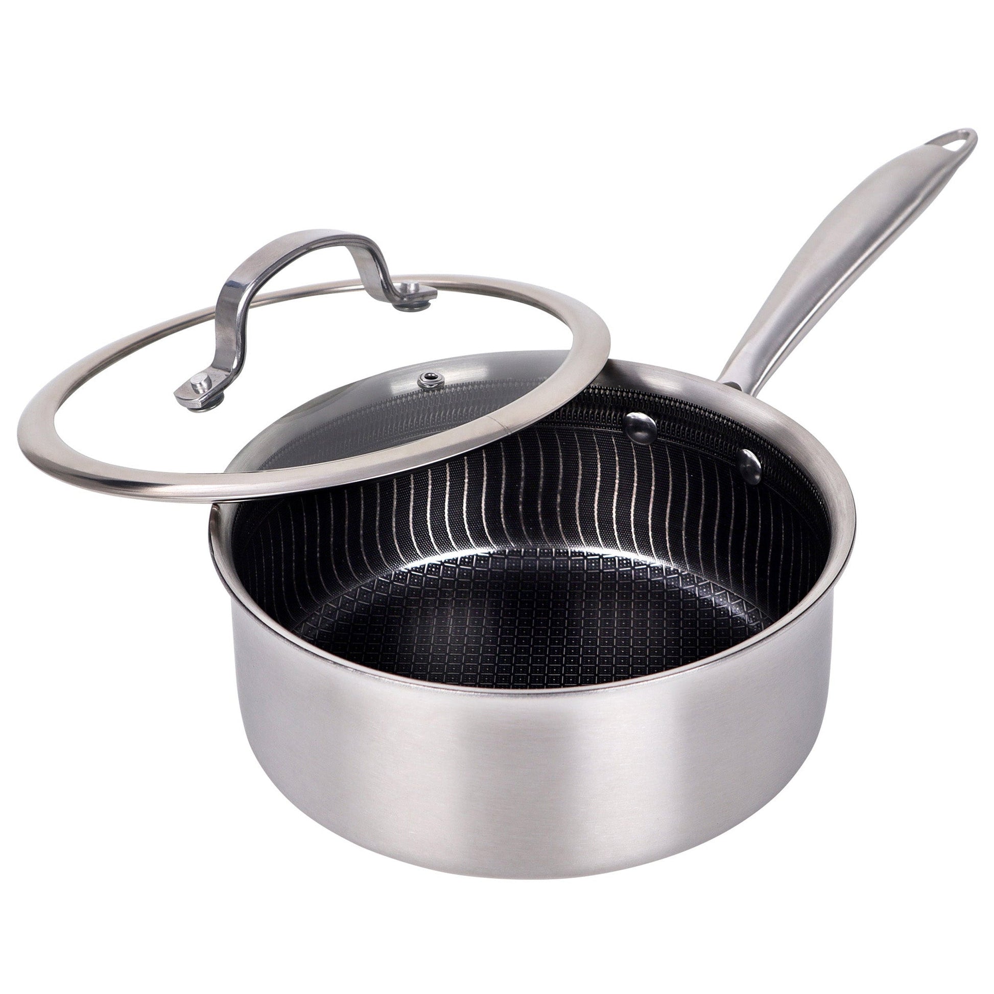 Brentwood 3 Quart 3-Ply Hybrid Non-Stick Stainless Steel Saucepan with Tempered Glass Lid W2B