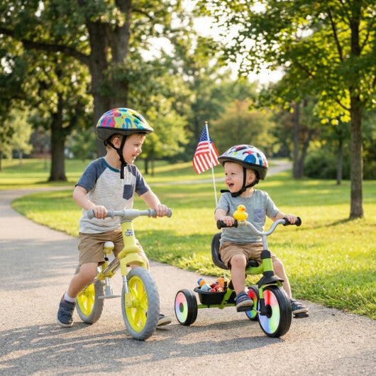 2-Piece Toddler Bike Set: Balance Bike & Tricycle with Basket W2B
