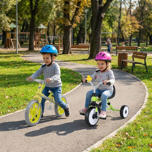 2-Piece Toddler Bike Set: Balance Bike & Tricycle with Basket W2B