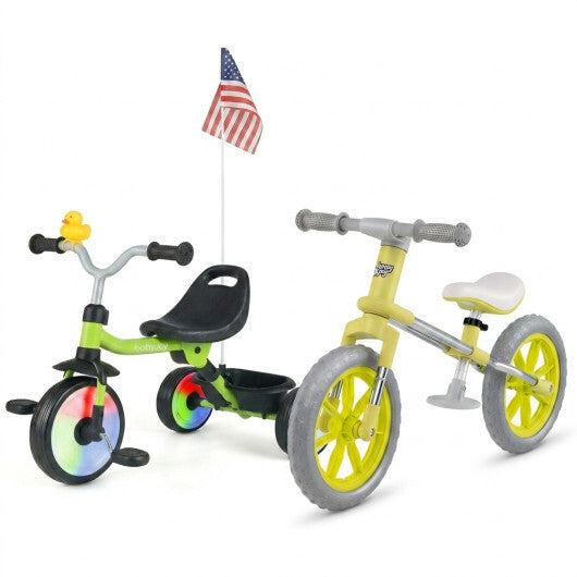 2-Piece Toddler Bike Set: Balance Bike & Tricycle with Basket W2B