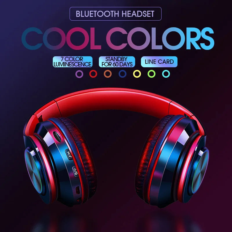 NNEOBA Wireless Bluetooth Headphone with Colorful Lights(Red) NNEOBA