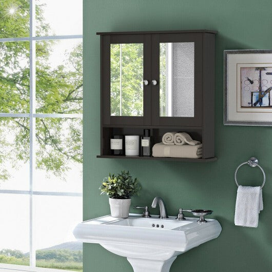 Bathroom Wall Mount Mirror Cabinet Organizer-Gray W2B