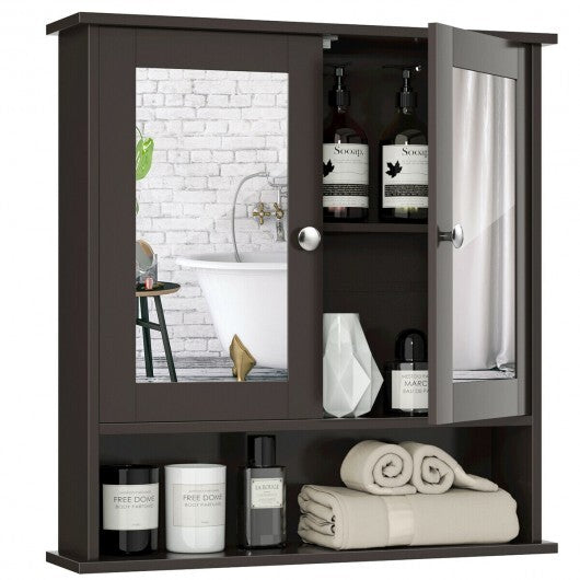 Bathroom Wall Mount Mirror Cabinet Organizer-Gray W2B