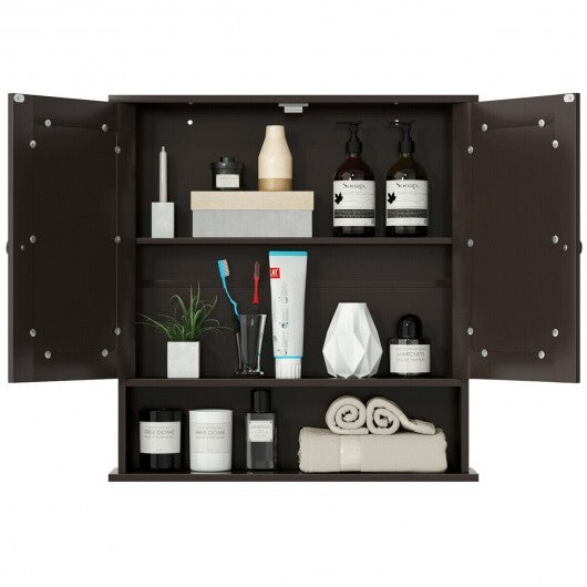 Bathroom Wall Mount Mirror Cabinet Organizer-Gray W2B