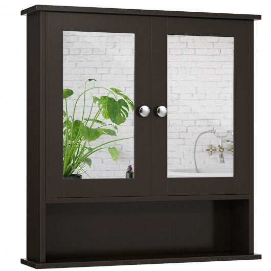 Bathroom Wall Mount Mirror Cabinet Organizer-Gray W2B