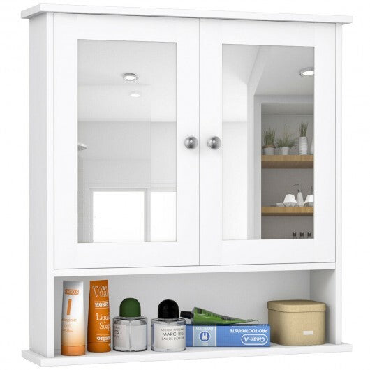Bathroom Wall Mount Mirror Cabinet Organizer-Gray W2B