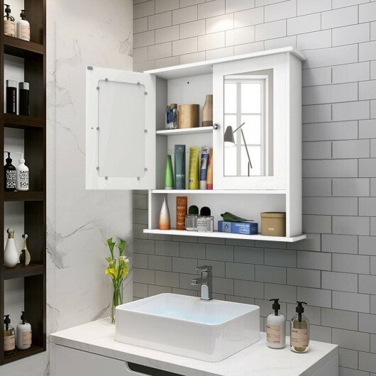 Bathroom Wall Mount Mirror Cabinet Organizer-Gray W2B
