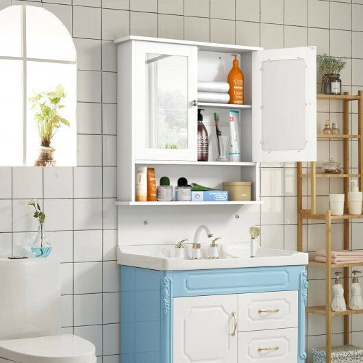 Bathroom Wall Mount Mirror Cabinet Organizer-Gray W2B
