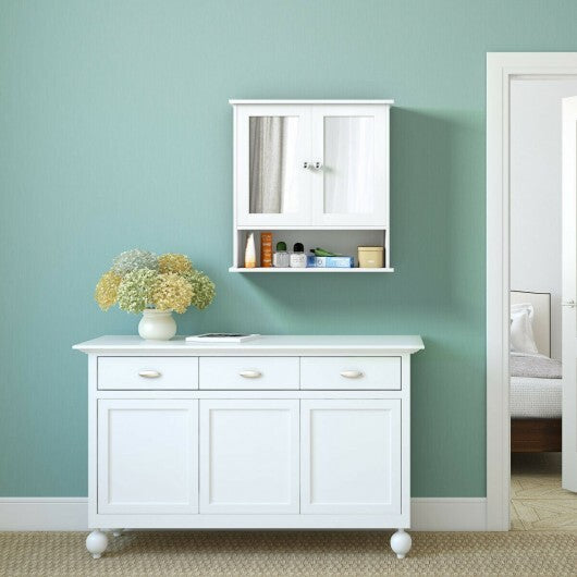 Bathroom Wall Mount Mirror Cabinet Organizer-Gray W2B