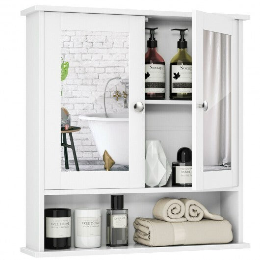 Bathroom Wall Mount Mirror Cabinet Organizer-Gray W2B