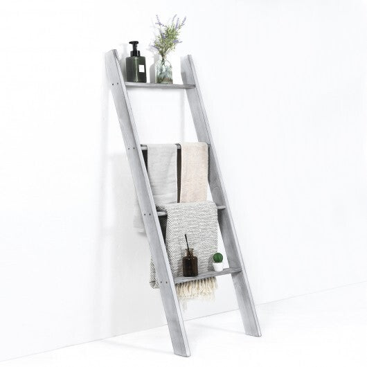 4-Tier Wall Leaning Ladder Shelf Stand-Gray - Color: Gray W2B