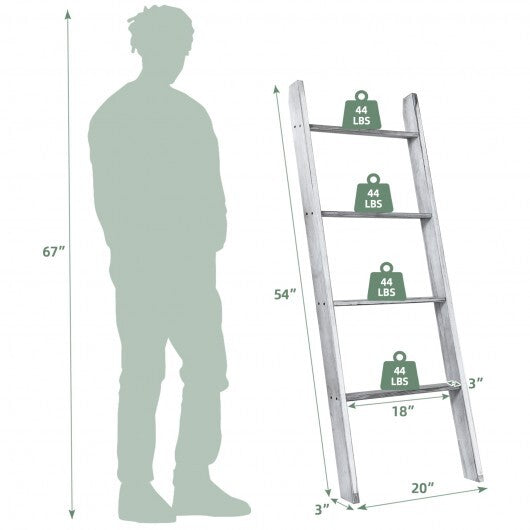 4-Tier Wall Leaning Ladder Shelf Stand-Gray - Color: Gray W2B