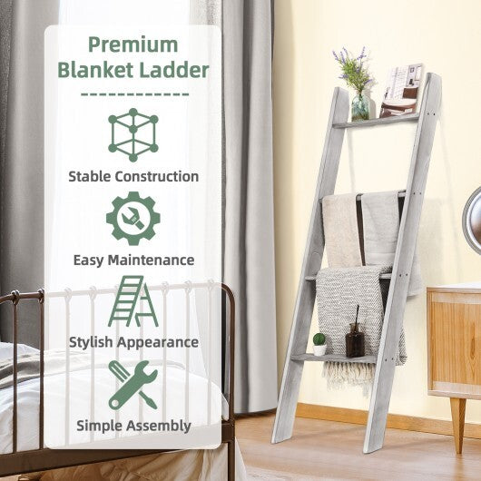 4-Tier Wall Leaning Ladder Shelf Stand-Gray W2B