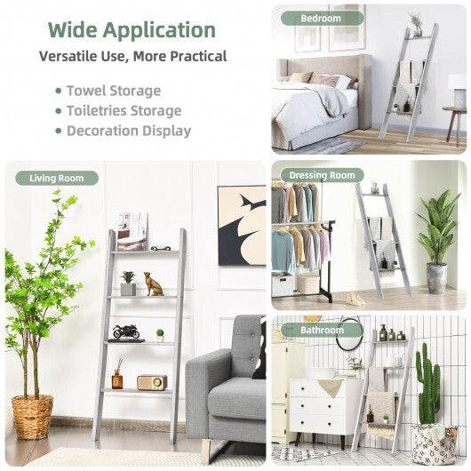 4-Tier Wall Leaning Ladder Shelf Stand-Gray W2B