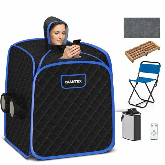 800W 2 Person Portable Steam Sauna Tent SPA with Hat Side Holes 3L Steamer-Gray