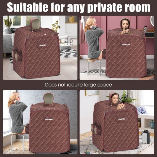 800W 2 Person Portable Steam Sauna Tent SPA with Hat Side Holes 3L Steamer-Gray