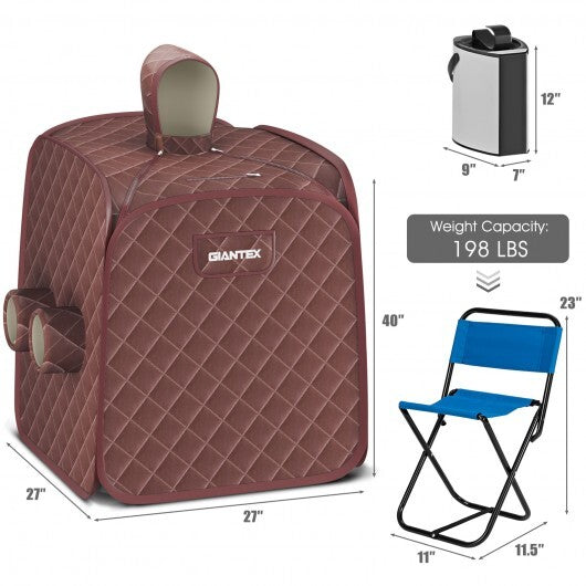 800W 2 Person Portable Steam Sauna Tent SPA with Hat Side Holes 3L Steamer-Gray