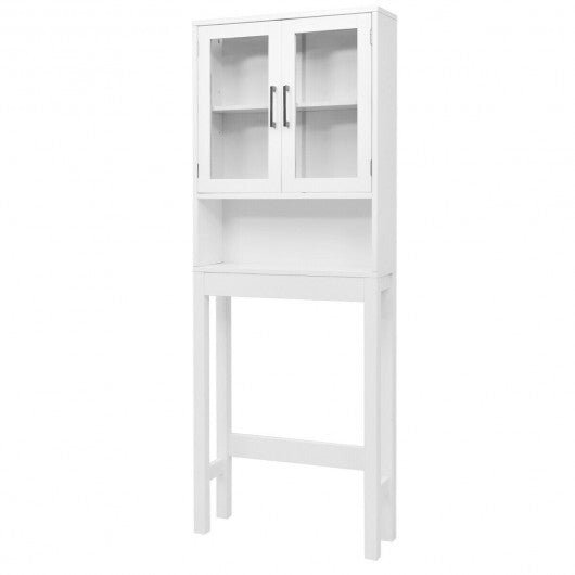 Over the Toilet Storage Cabinet Bathroom Space Saver with Tempered Glass Door W2B