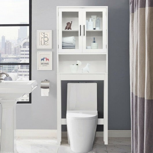 Over the Toilet Storage Cabinet Bathroom Space Saver with Tempered Glass Door W2B