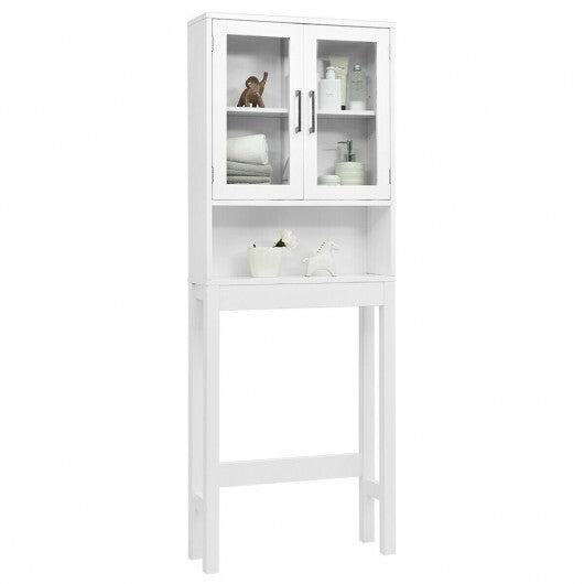 Over the Toilet Storage Cabinet Bathroom Space Saver with Tempered Glass Door W2B