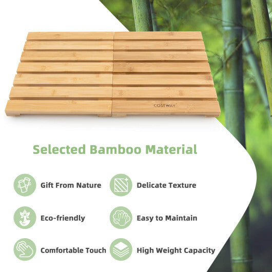 Bamboo Bath Mat with Non-slip Pads and Slatted Design-Natural