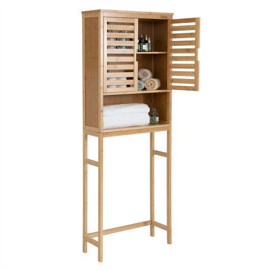 Bamboo Over The Toilet Storage Cabinet Bathroom with Adjustable Shelf-Natural