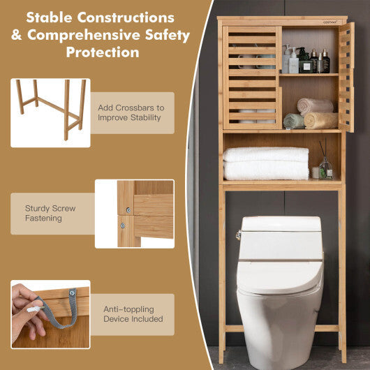 Bamboo Over The Toilet Storage Cabinet Bathroom with Adjustable Shelf-Natural - Color: Natural W2B