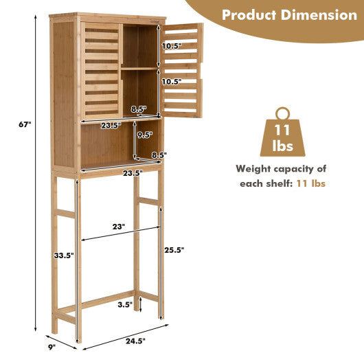 Bamboo Over The Toilet Storage Cabinet Bathroom with Adjustable Shelf-Natural - Color: Natural W2B