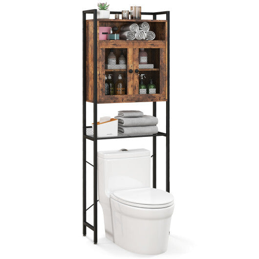 Over-The-Toilet Storage Cabinet with Heavy-Duty Metal Frame 2-door Freestanding-Black W2B