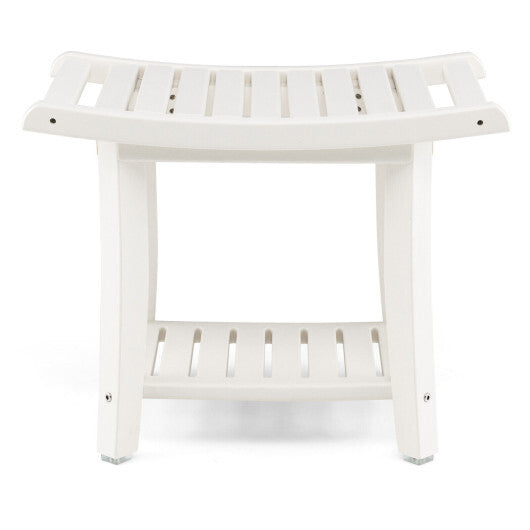 Waterproof Bath Stool with Curved Seat and Storage Shelf-Brown W2B