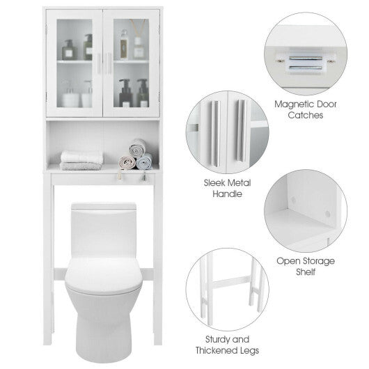 Over the Toilet Bathroom Storage Cabinet with Adjustable Shelf - Color: White W2B