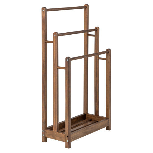 Freestanding Towel Rack 3-Bar Hand Towel Drying Stand with Bottom Storage Shelf-Rustic Brown W2B