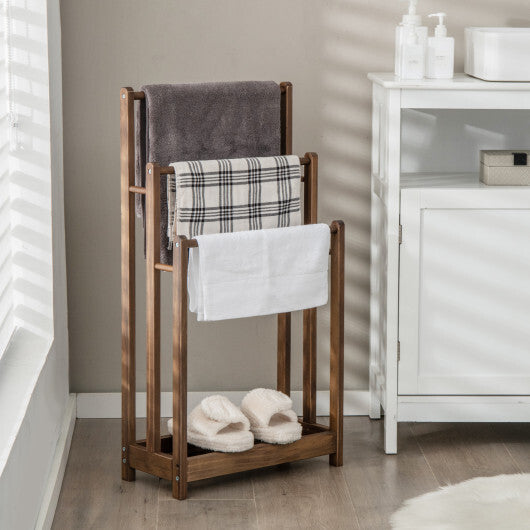 Freestanding Towel Rack 3-Bar Hand Towel Drying Stand with Bottom Storage Shelf-Rustic Brown W2B