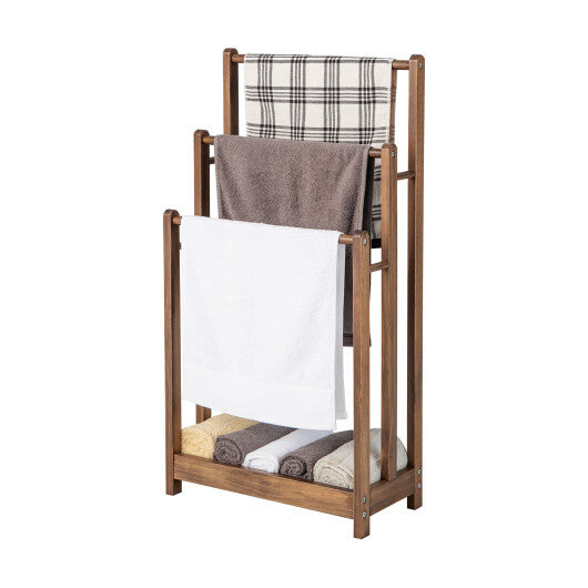 Freestanding Towel Rack 3-Bar Hand Towel Drying Stand with Bottom Storage Shelf-Rustic Brown W2B