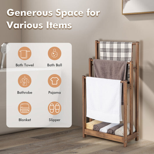 Freestanding Towel Rack 3-Bar Hand Towel Drying Stand with Bottom Storage Shelf-Rustic Brown W2B