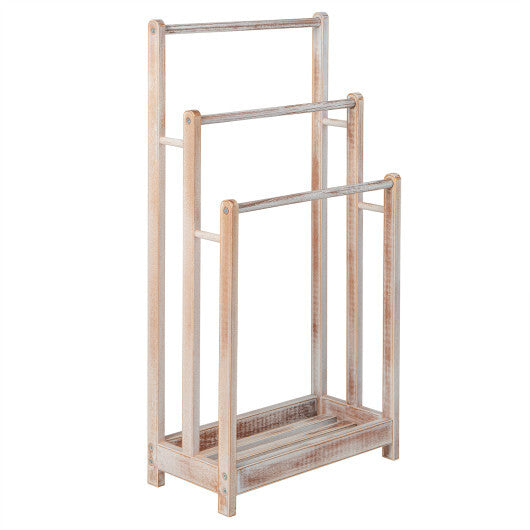 Freestanding Towel Rack 3-Bar Hand Towel Drying Stand with Bottom Storage Shelf-Rustic Brown W2B